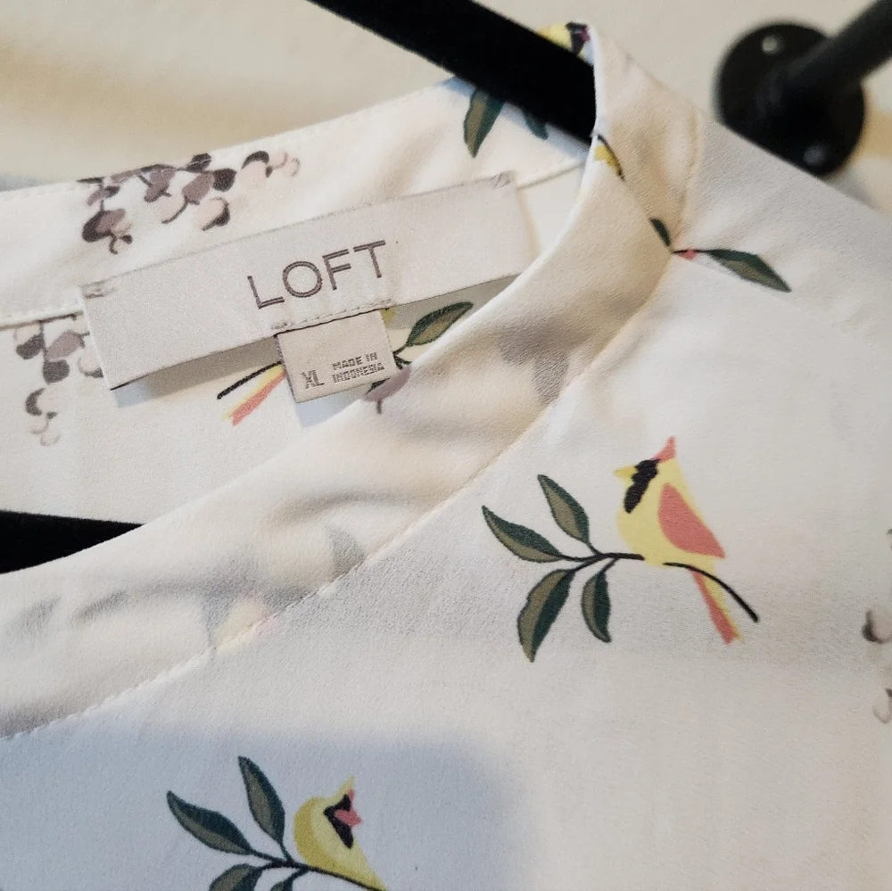 LOFT White Blouse with Floral Bird Pattern - Picture 2 of 2